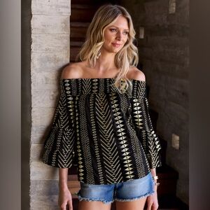 Black and Gold Off-Shoulder Top